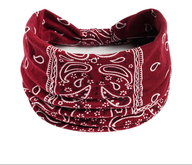 bandeau cheveux motif bandana bordeaux