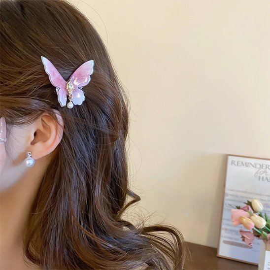 barrette cheveux papillon elegance durable rose