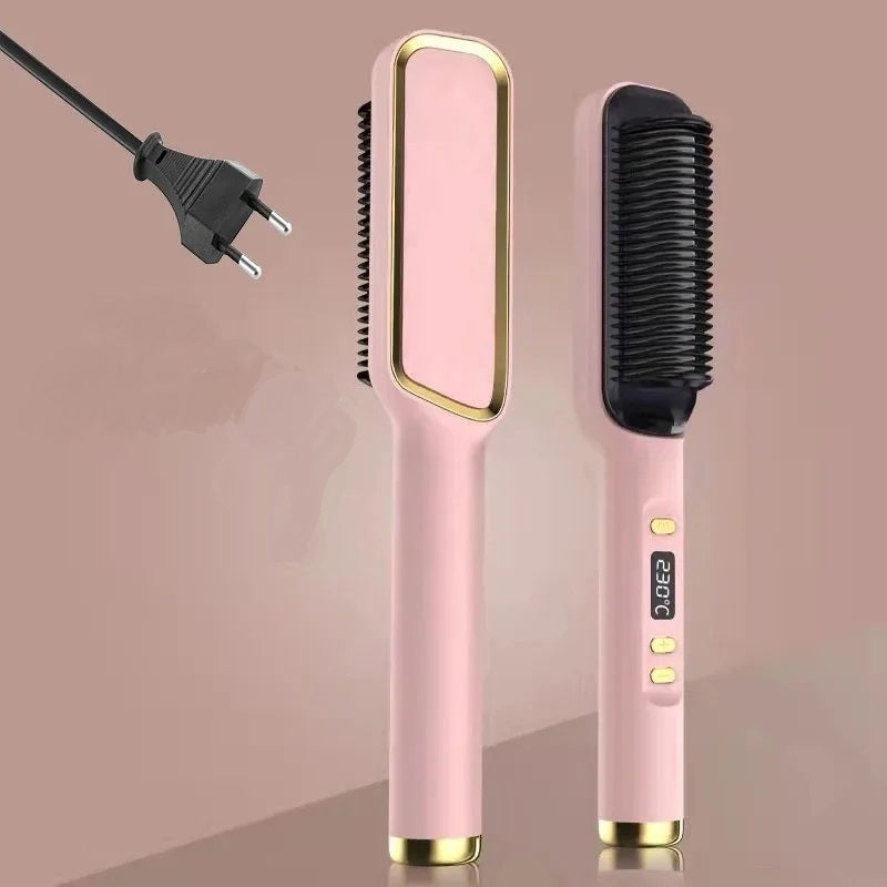 brosse cheveux chauffante rose
