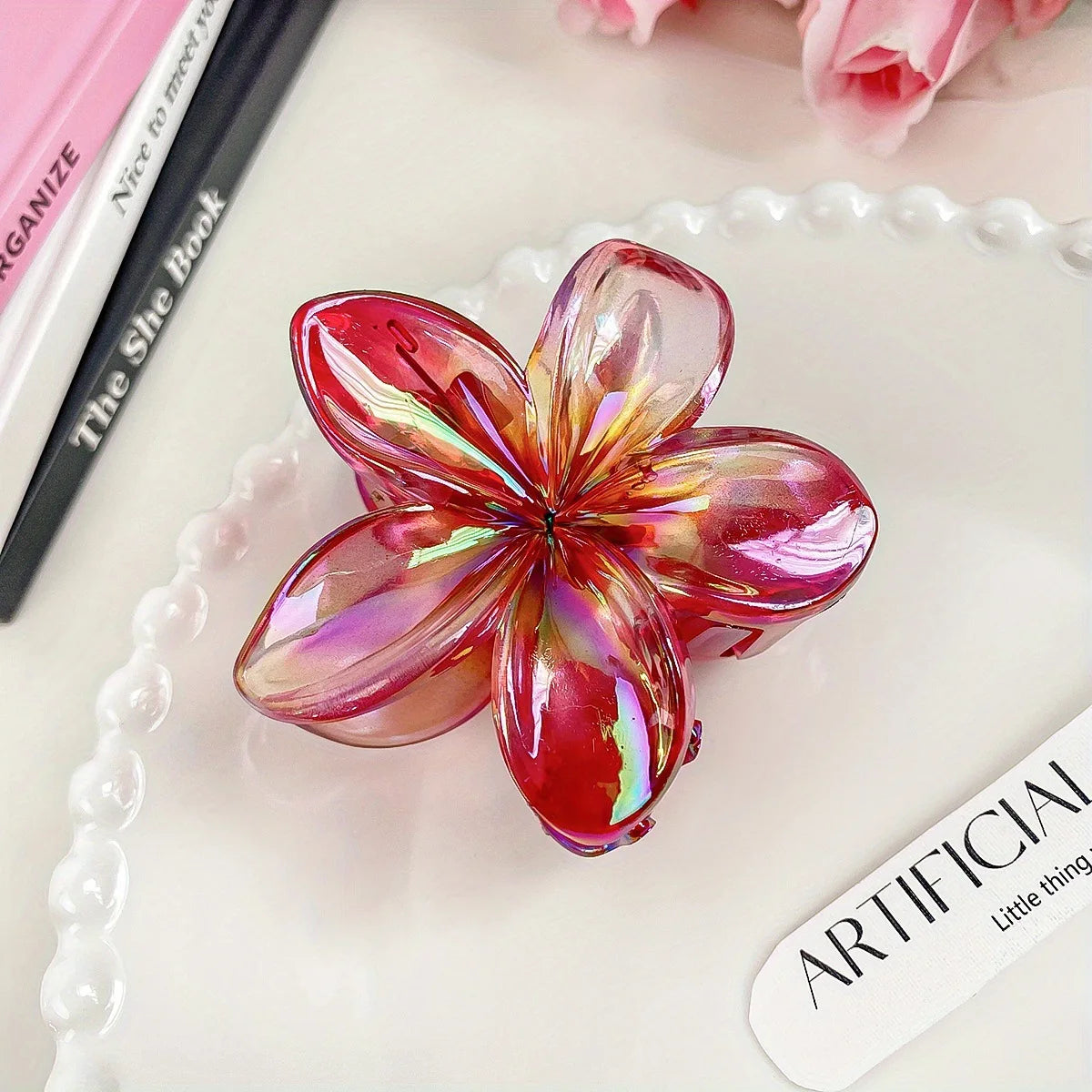 pince cheveux fleur rouge