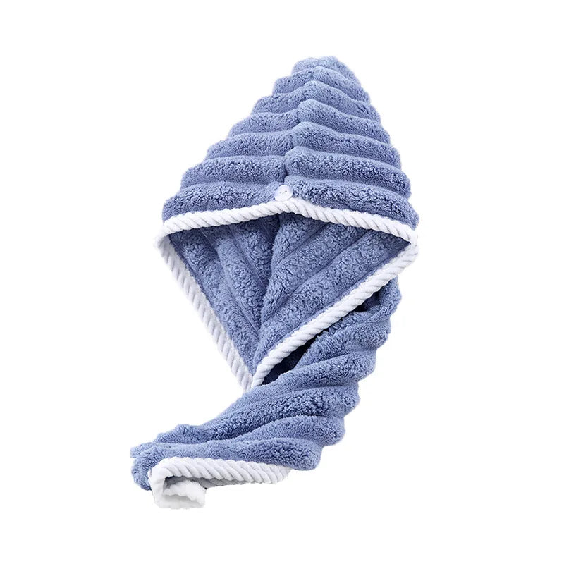 serviette cheveux microfibre bleue lisere blanc