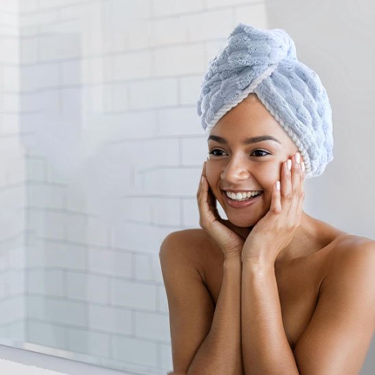 serviette cheveux microfibre bleue