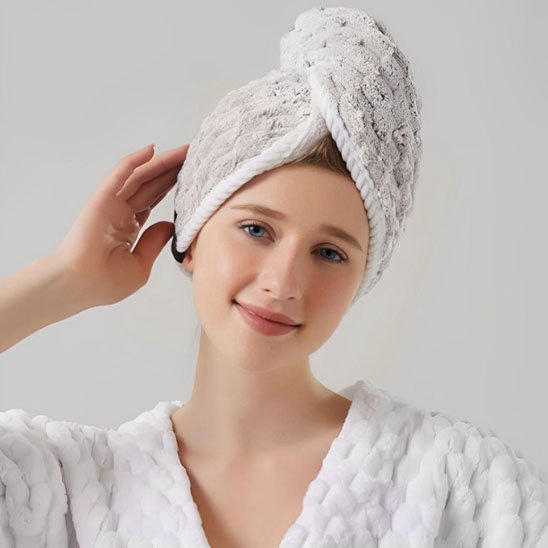 serviette cheveux microfibre grise