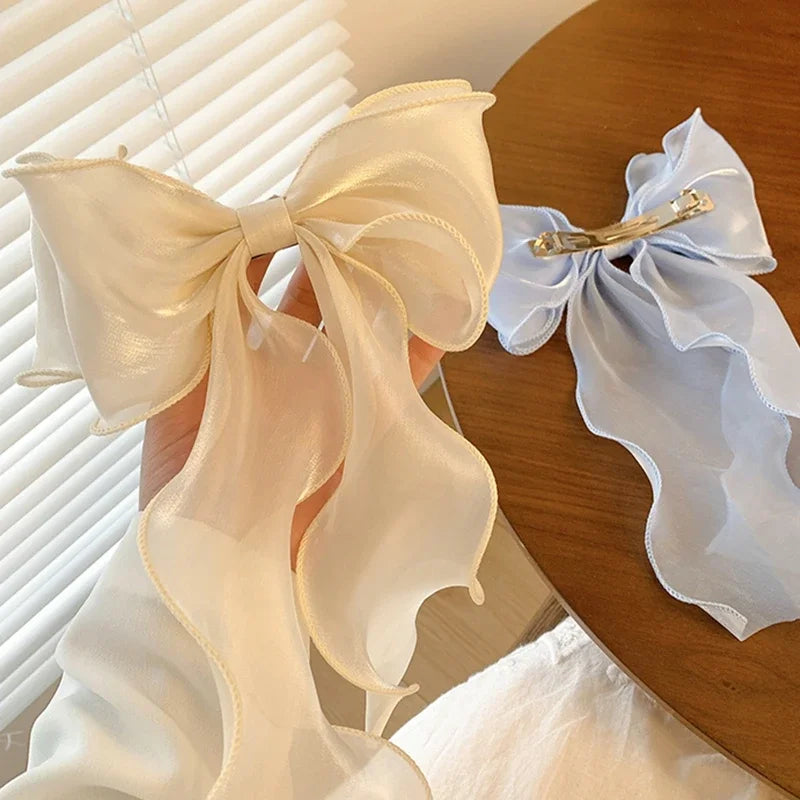 deux barrettes cheveux mousseline satin