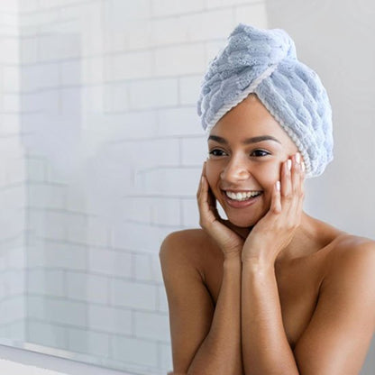 serviette cheveux microfibre bleue