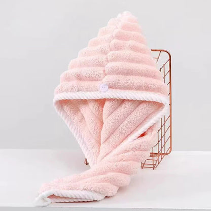 serviette cheveux microfibre rose lisere blanc